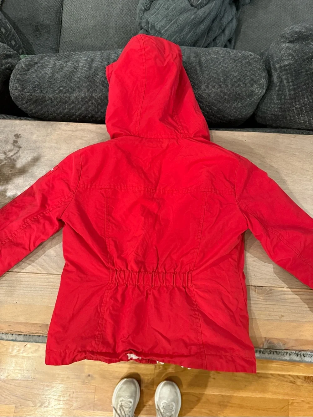 Abercrombie & Fitch Red Hooded Puffer Jacket with Sherpa Lining